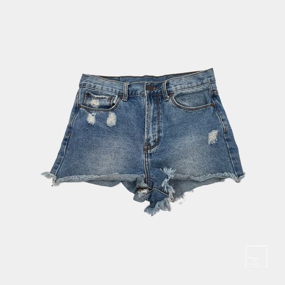 Denim Colab Pants - Denim Colab cut off denim jean shorts women's size 30 blue white
